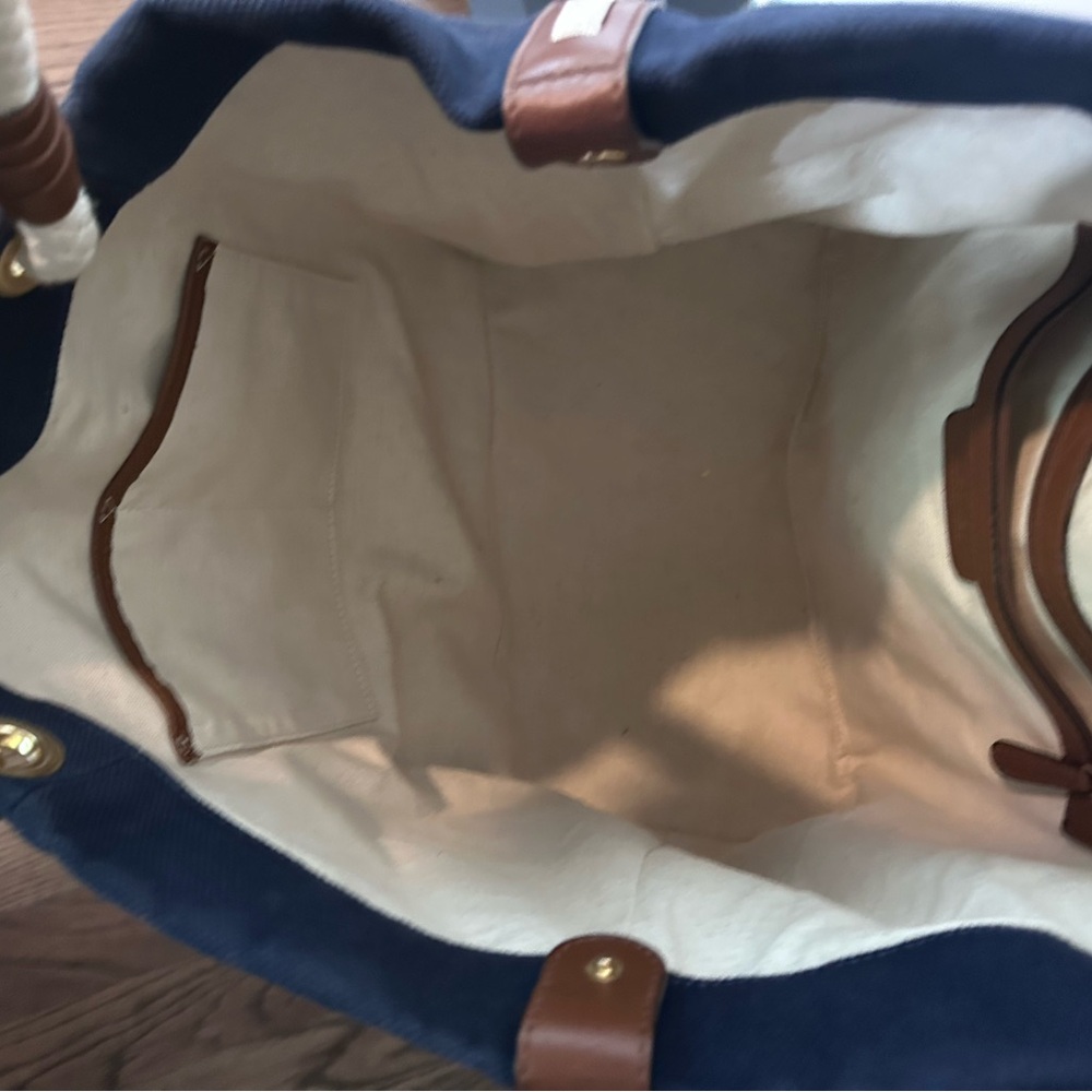 Michael Kors Navy Blue Canvas Leather Trim Tote Bag NWT - Picture 5 of 6